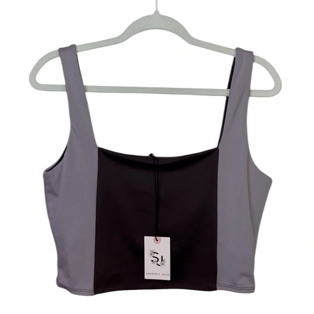 NWT Sincerely Jules Purple/Brown Crop Tank Top, Size Large